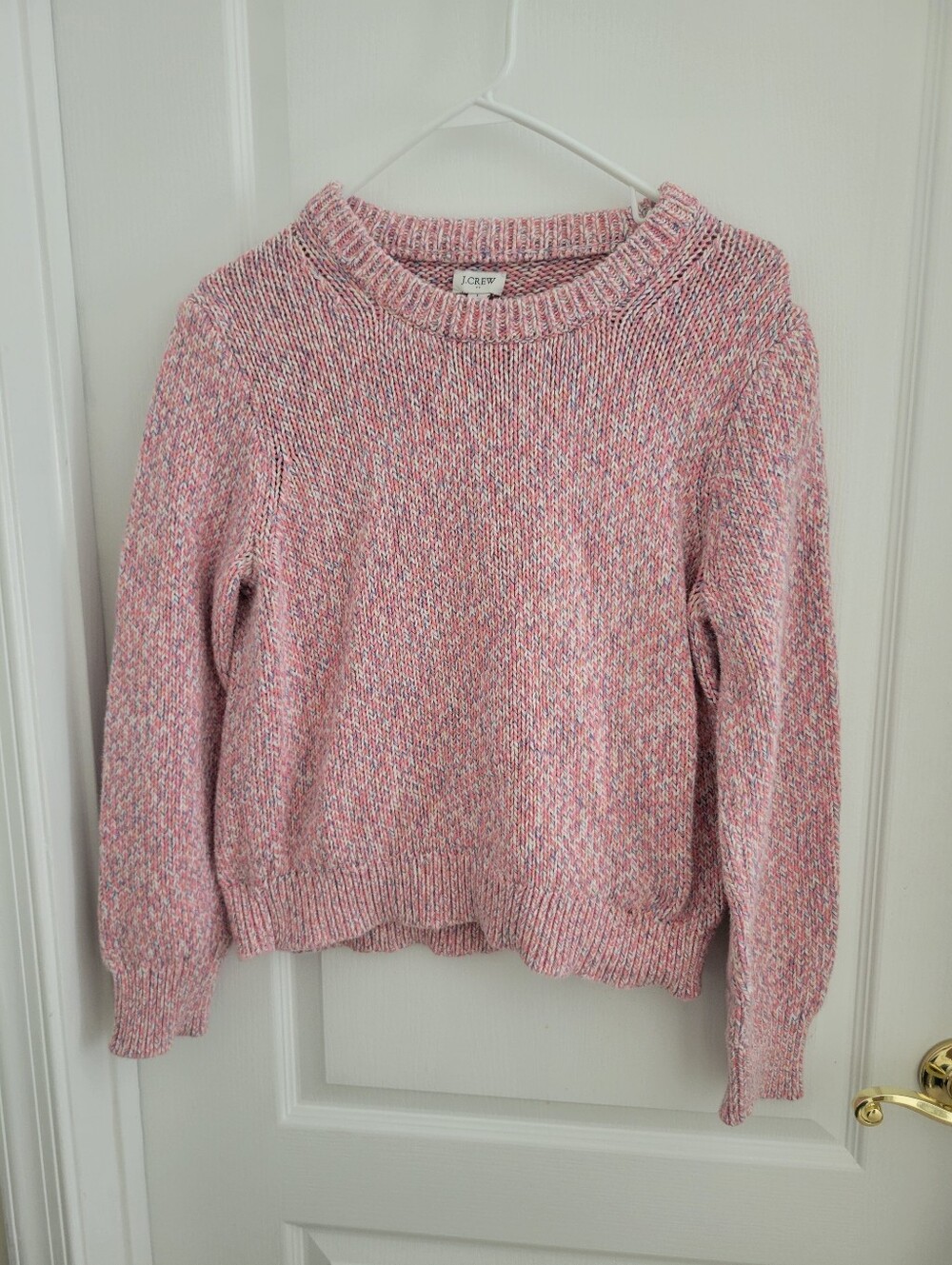 J Crew Pink Space Dye Confetti Knit Pullover Sweater Size L Cozy Autumn Preppy